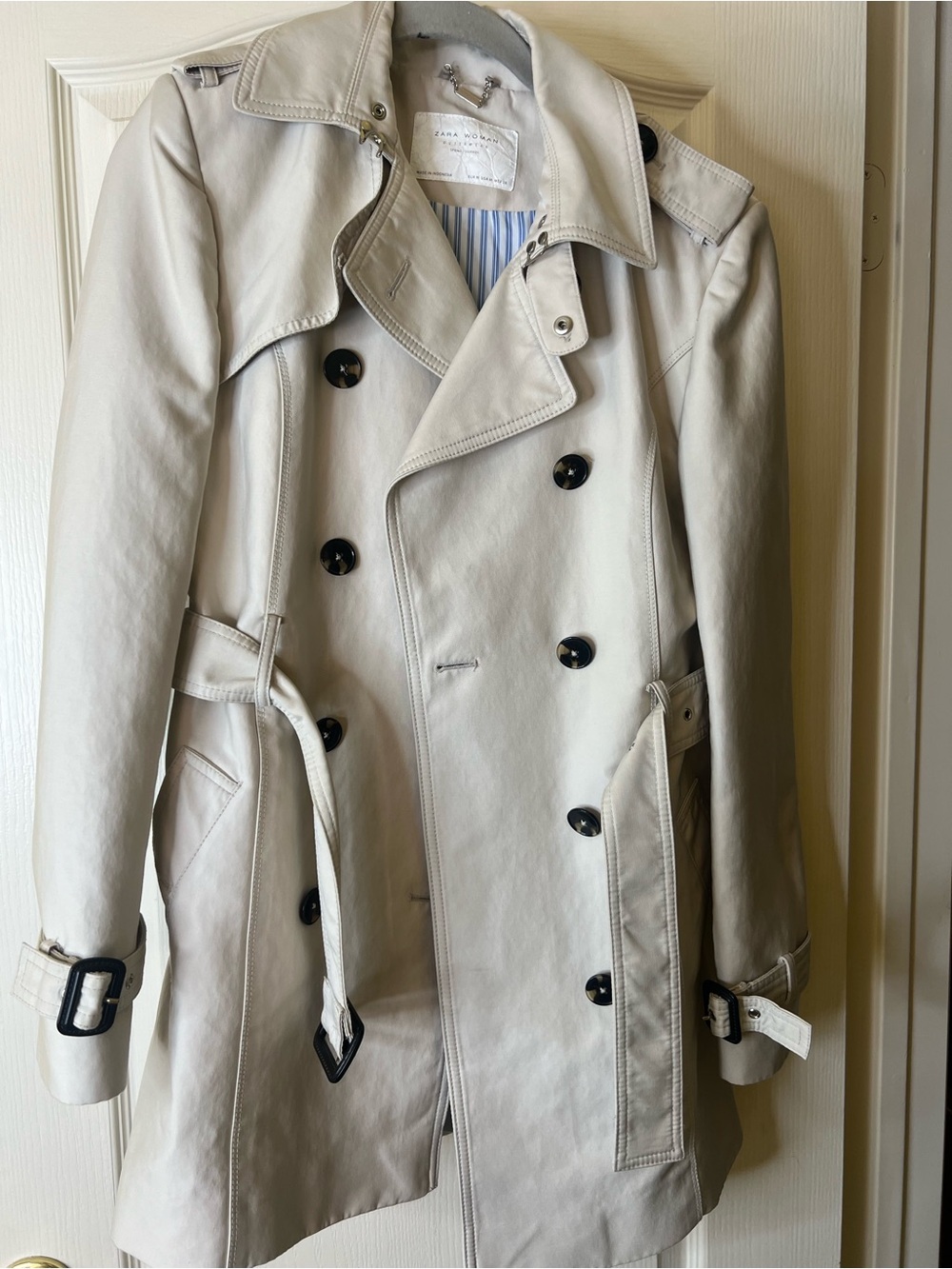 Zara Light Cream Double-Breasted Trench Coat with Belt